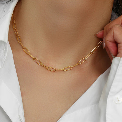 Paper Clip 18K Gold Chain Bracelet and Necklace Set
