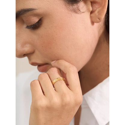 Sunbeam Engraved Gold Ring Band