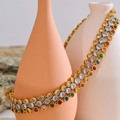 Lumière -  White Round Bezel Gold Necklace