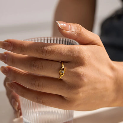 Evil Eye Gold Adjustable Ring with Crystal