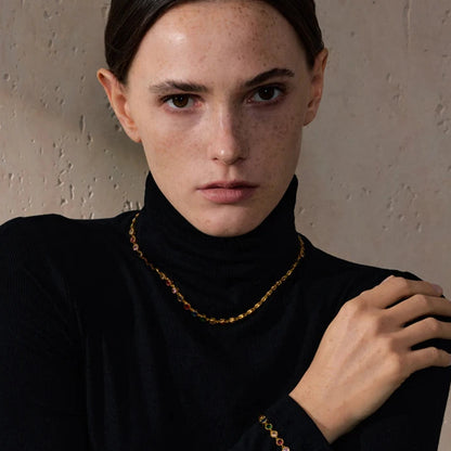 Lumière -  White Round Bezel Gold Necklace