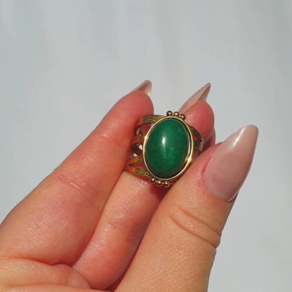 Bounce Back - Gold Adjustable Ring with Gemstone