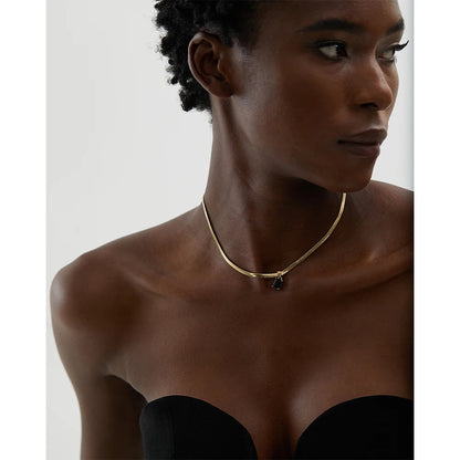 Nova Glow - Gold Flat Snake Necklace with Green Crystal