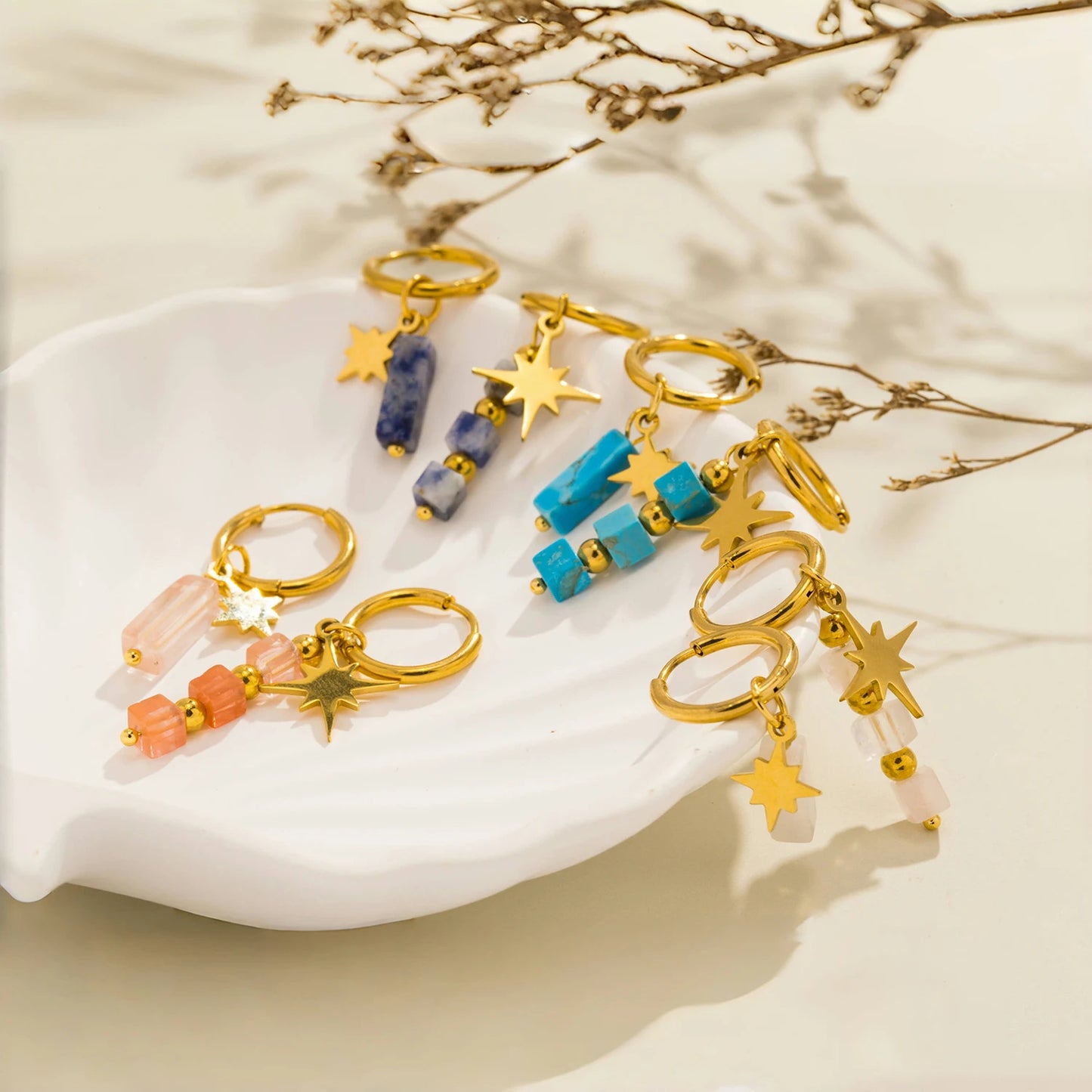 Wishing Star - Gemstone Gold Earrings