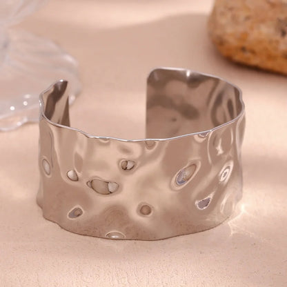Waves of Light  Textured Wide Cuff Gold/Silver