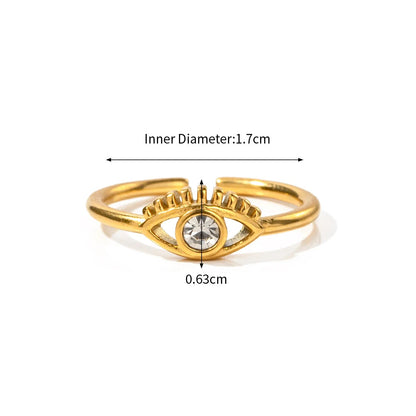 Evil Eye Gold Adjustable Ring with Crystal