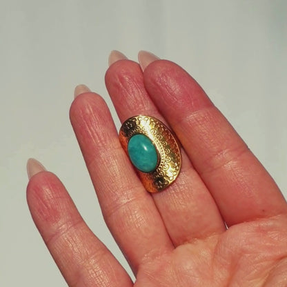 Standing Strong - Gold Adjustable Ring with Amazonite