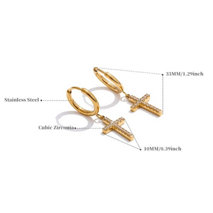 Dainty Cross Earrings Gold / Silver with Crystals