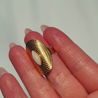 Step Into the Light - Gold Adjustable ring with White Agate