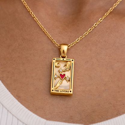 The Lovers - Tarot card Dainty  18k Necklace with Enamel