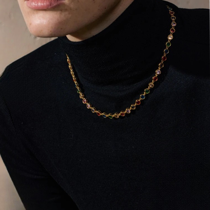 Lumière -  White Round Bezel Gold Necklace