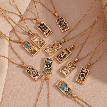 The World - Tarot Card 18k Dainty Necklace with Blue Enamel