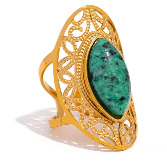 Bringer of Calm - 18k Adjustable Ring with Natural Jasper