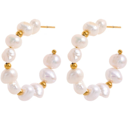 Dreamweave: Irregular Pearl Gold Earrings Hoops