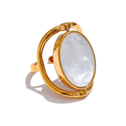 All Kinds of Love - Gold Swivel Ring with Rhodonite and Mother of Pearl