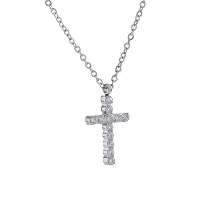 Dainty Cross Necklace with Crystals for Women